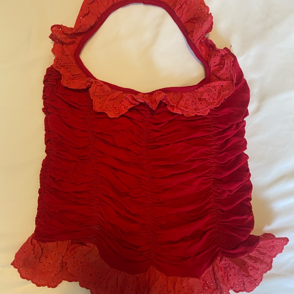 Vintage Scarlet Ruffled Women's Blouse